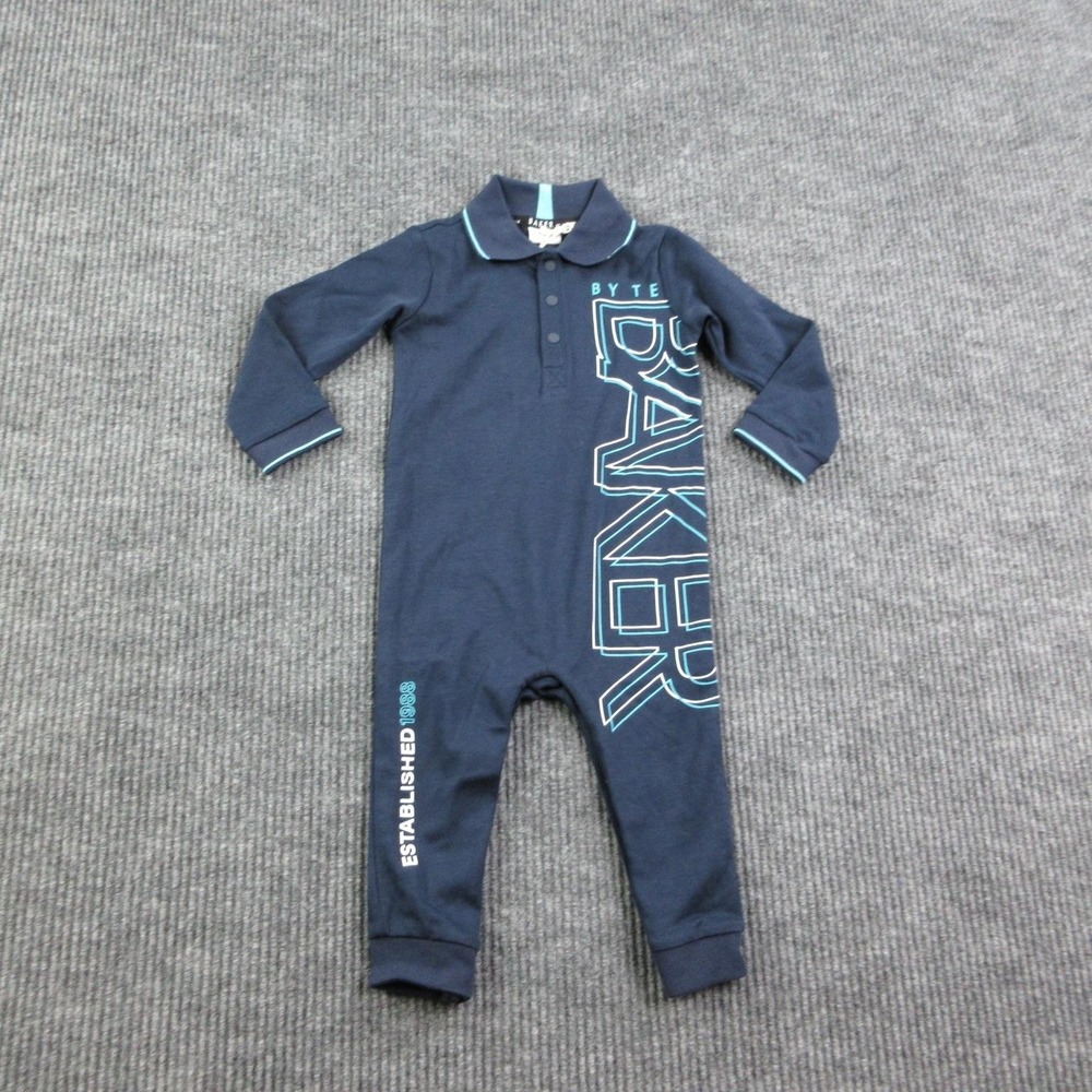 Baker By Ted Baker Romper Boys 12-18 Months Navy Jersey Collared Snap NWT